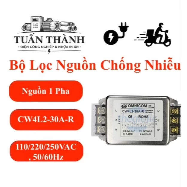 Bộ Lọc Nguồn Chống Nhiễu 1Pha 220VAC Có 2 Cuộn Cảm CW4L2-30A-R